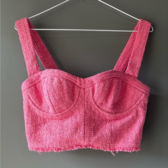 ZARA size small Barbie Pink Textured Crop Top, thick strap, cups, zipper - Picture 2 of 7